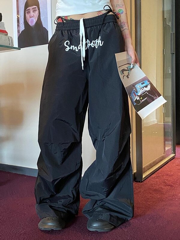 HOUZHOU Y2k damskie spodnie dresowe Harajuku workowate koreańskie oversize czarna sportowe spodnie w stylu Vintage spodnie Hip Hop lato