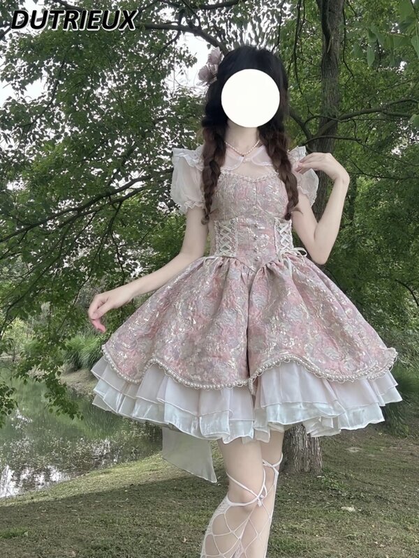 Stile giapponese Lolita carino elegante fata perla vita dimagrante balletto fionda vestito estate JSK dolce ragazza tubo Top abiti