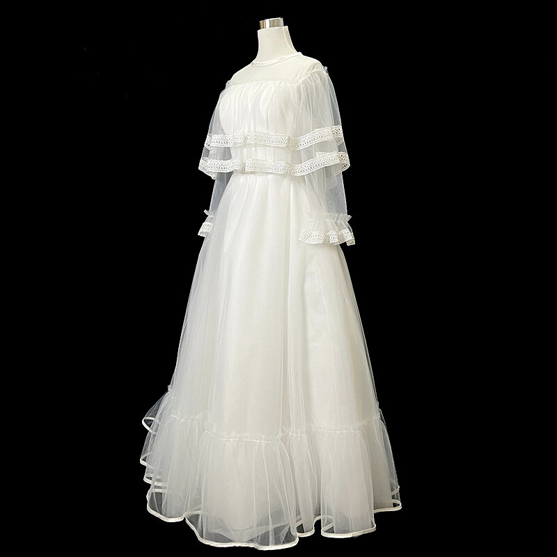 Женское винтажное свадебное платье AnXin SH, белое кружевное платье принцессы с цветочным кружевом, с длинным расширяющимся книзу рукавом и оборками, в античном стиле