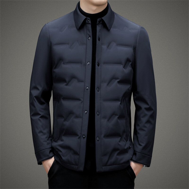 Chaqueta de plumón con cuello de camisa para hombre, chaqueta ligera de terciopelo con plumas, a la moda, novedad de 2023