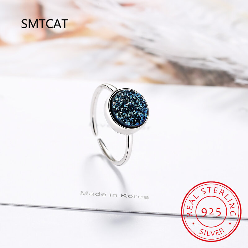 Женское Открытое кольцо из серебра 925 пробы, с круглыми синими кристаллами