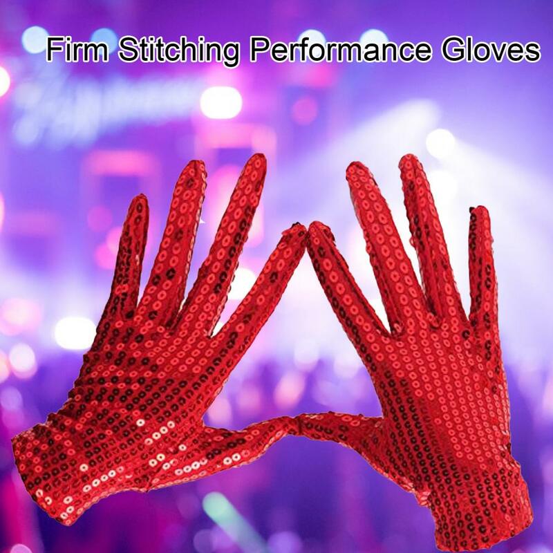 1 Pair Performance Gloves Shiny Sequin Soft Solid Color Warm Full Fingers Catch Attention Dress Up One Size Stage Show Gloves