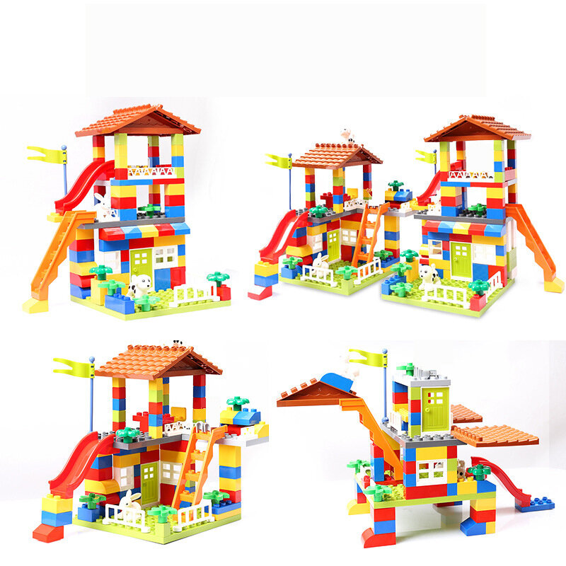 Grote Deeltje Dak Diy Blokken Stad House Big Size Montage Slide Cijfers Bouwstenen Kasteel Baksteen Speelgoed Voor Kinderen Gift