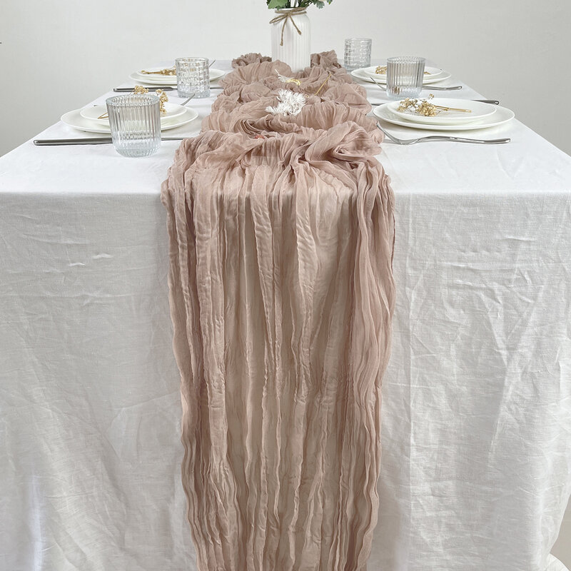 Camino de mesa de gasa rosa para boda, decoración de pastel de queso Vintage semitransparente, ajuste de mesa, comedor, fiesta de Navidad, banquetes, arcos