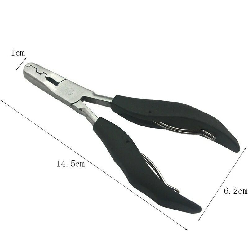 5.7 inch 2 in 1 Black Handle Plier with Flat Grooves 3mm and 5mm grooves Pre-Bonded Hair Extension Clamp
