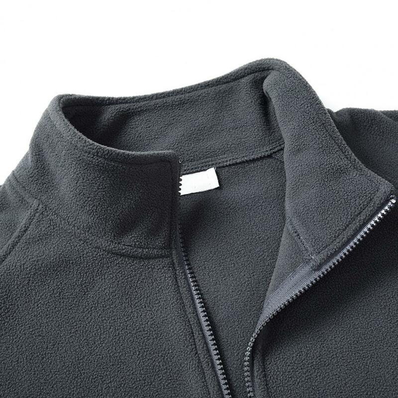 Abrigo grueso de lana con cuello levantado para hombre, chaqueta de manga larga con cierre de cremallera, puños elásticos, bolsillos cálidos