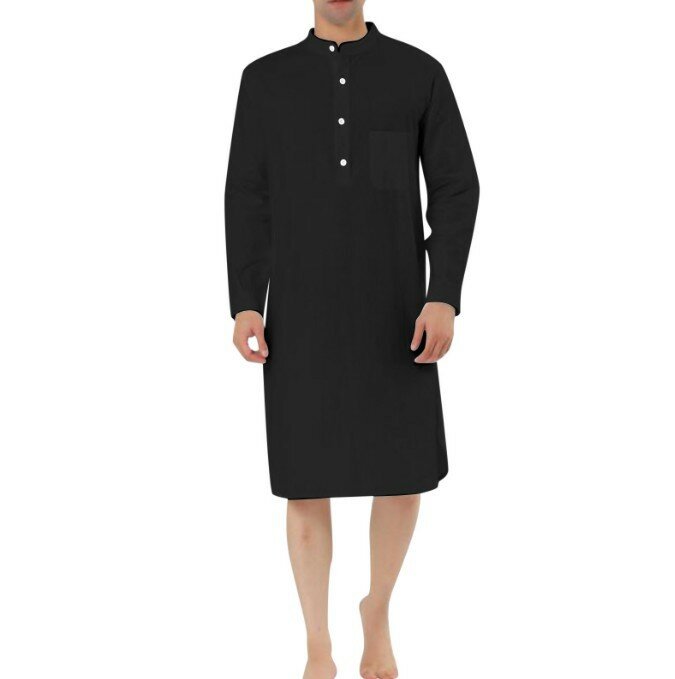 Модель 2024 года, оригинальный мужской кафтан в Пакистане, длинный рукав, Хенли, Thobe, Повседневное платье с Боковым Разрезом, длинная Мужская Арабская одежда