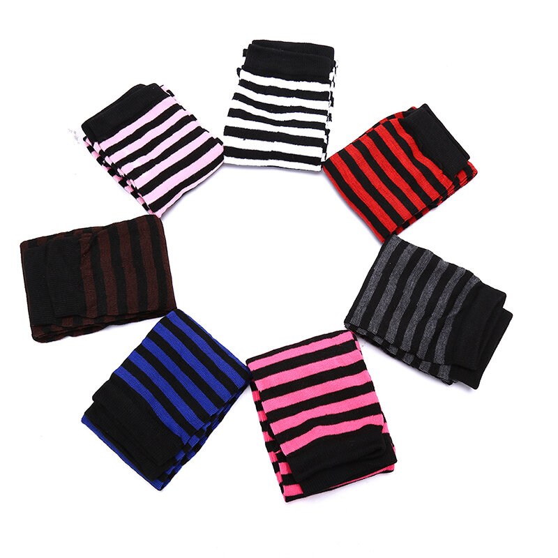 1Pair Knitted Striped Warm Mittens Women Arm Warmer Fingerless Long Gloves Protection Arm Warmer Half Finger Sleeves