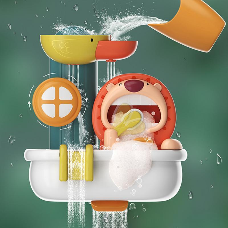 Cute Waterfall Toy com Bubble Foam Maker, Banheiro Waterfall Bathtub Toy com 4 Suckers, Brinquedo educativo, Banho divertido