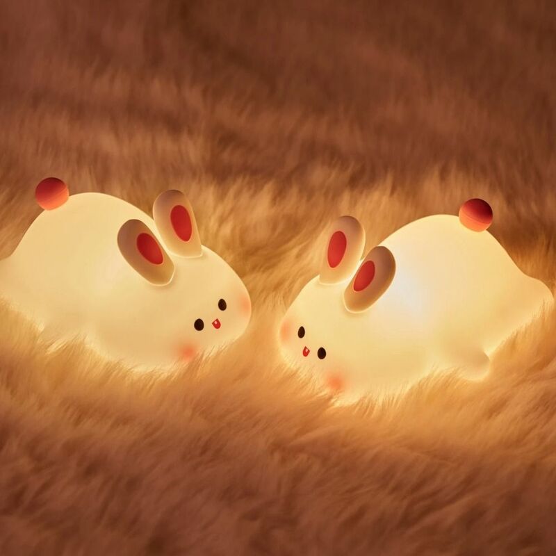 Luz nocturna de conejo Kawaii para niños, lámpara de noche LED de silicona recargable por USB, 3 modos, brillo ajustable, dormitorio