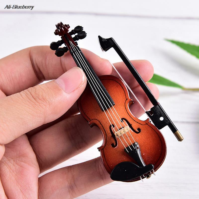 Mini domek dla lalek miniaturowy Instrument muzyczny plastikowy drewniany Mini skrzypce Ornament z tworzywa sztucznego rzemiosło dekoracje dla domu DIY ze wsparciem