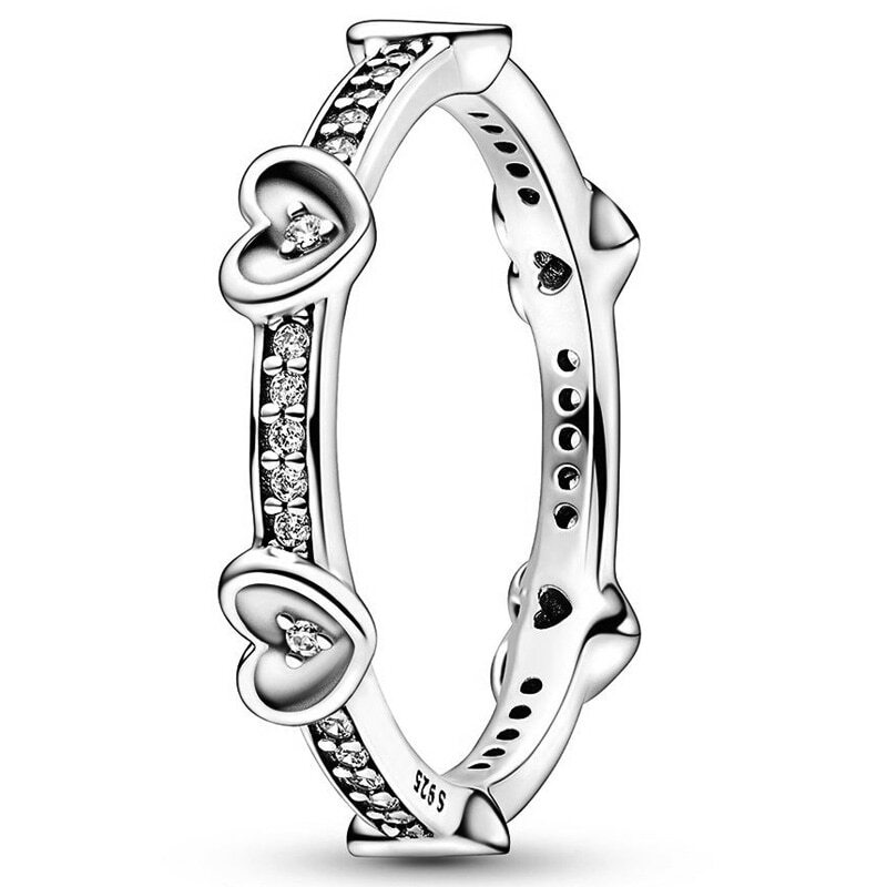 Аутентичные блестящие серебряные волнистые Асимметричные волнистые Сияющие сердца, вывеска, кольцо с кристаллом для женщин, подарки, ювелирные изделия