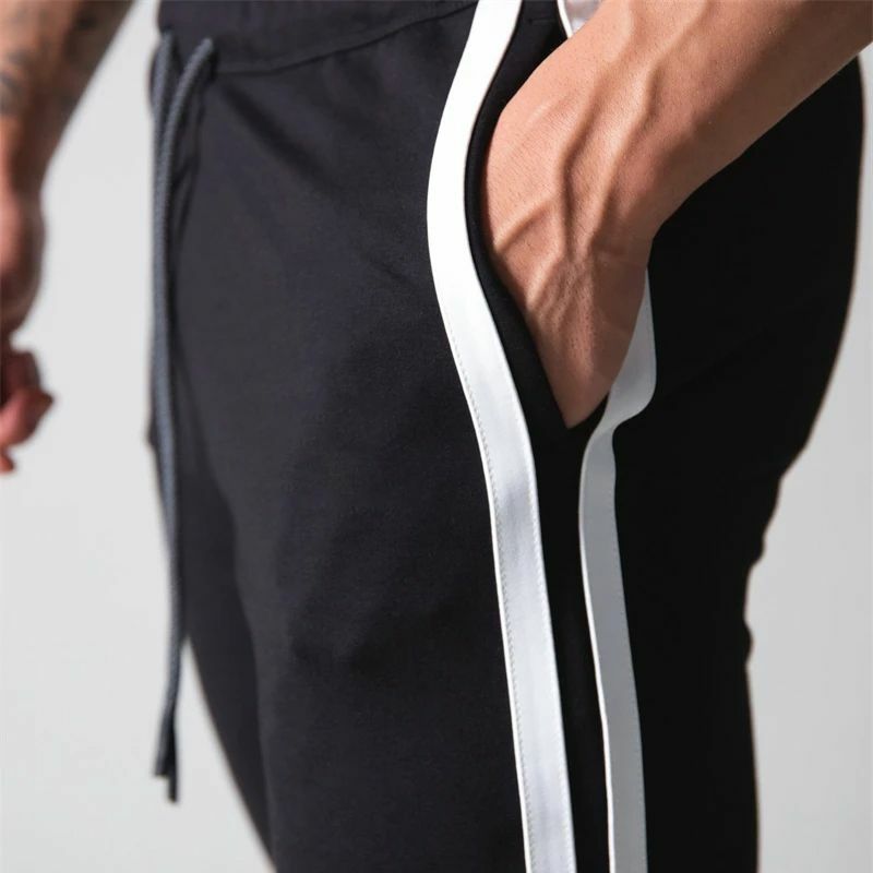 Хлопковые Модные мужские спортивные штаны для фитнеса, Мужские штаны для бега и тренировок, однотонные смешанные повседневные брюки