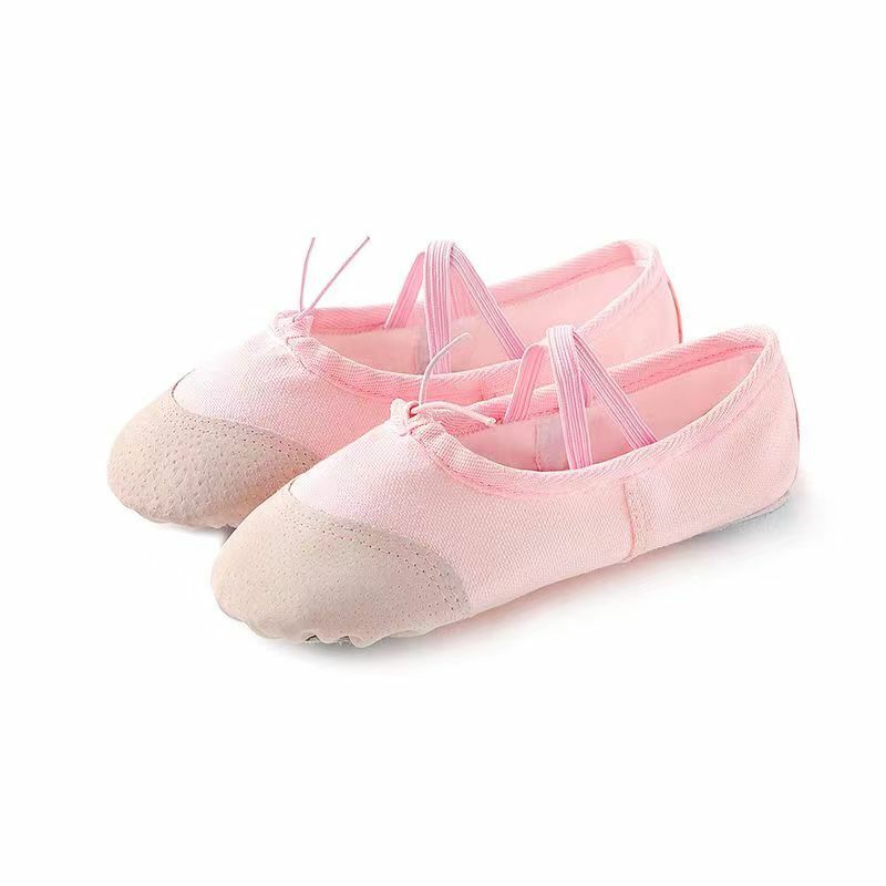 Sepatu balet datar kanvas anak perempuan, sandal tari balet, sepatu dansa dewasa wanita anak-anak, klasik sol terpisah, kulit lembut