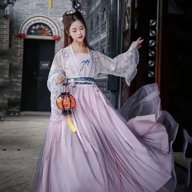Vestido de flores Hanfu tradicional para mujer, traje chino antiguo, hermosa danza Hanfu original, túnica de la dinastía Tang, novedad de 2024