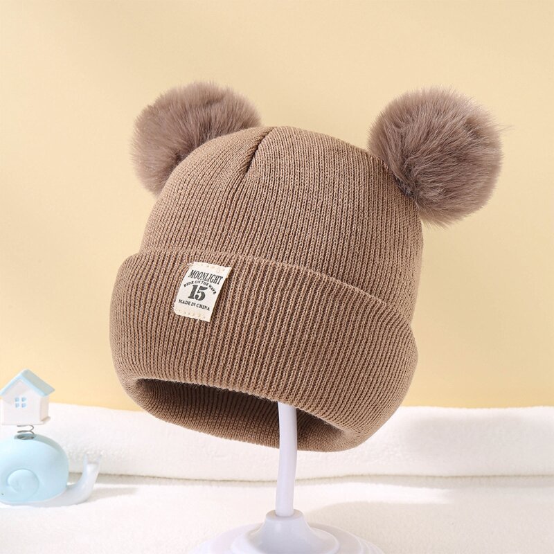 Winter Thicken Warm Baby Hat Knitted Fluffy Pompom Ball Baby Girls Boys Beanie Cap Outdoor Toddlers Bonnet for 3-36 Months Baby