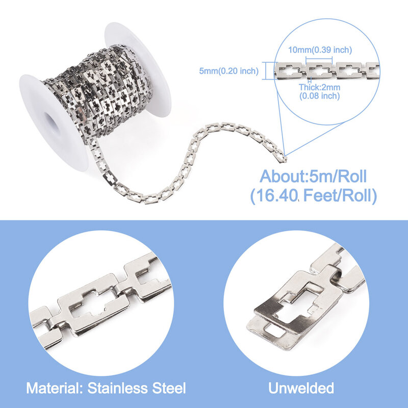 Rantai hubung silang persegi panjang baja tahan karat rantai tali tidak dilas untuk gelang kalung gelang kaki DIY pembuatan perhiasan 10x5x2mm