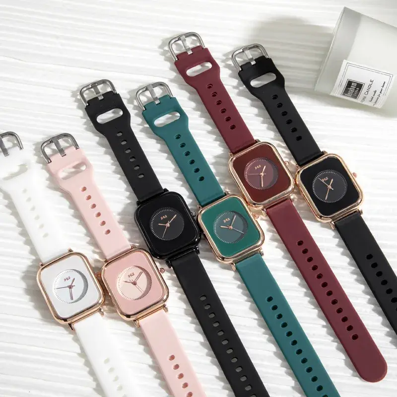 Relógio esportivo casual feminino, pulseira de silicone, retângulo, relógios de pulso de quartzo para senhoras, meninas, moda