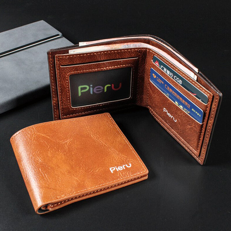男性用PUレザー名刺ホルダー,短い財布,大容量カードスロット,コインケース,卸売,男性