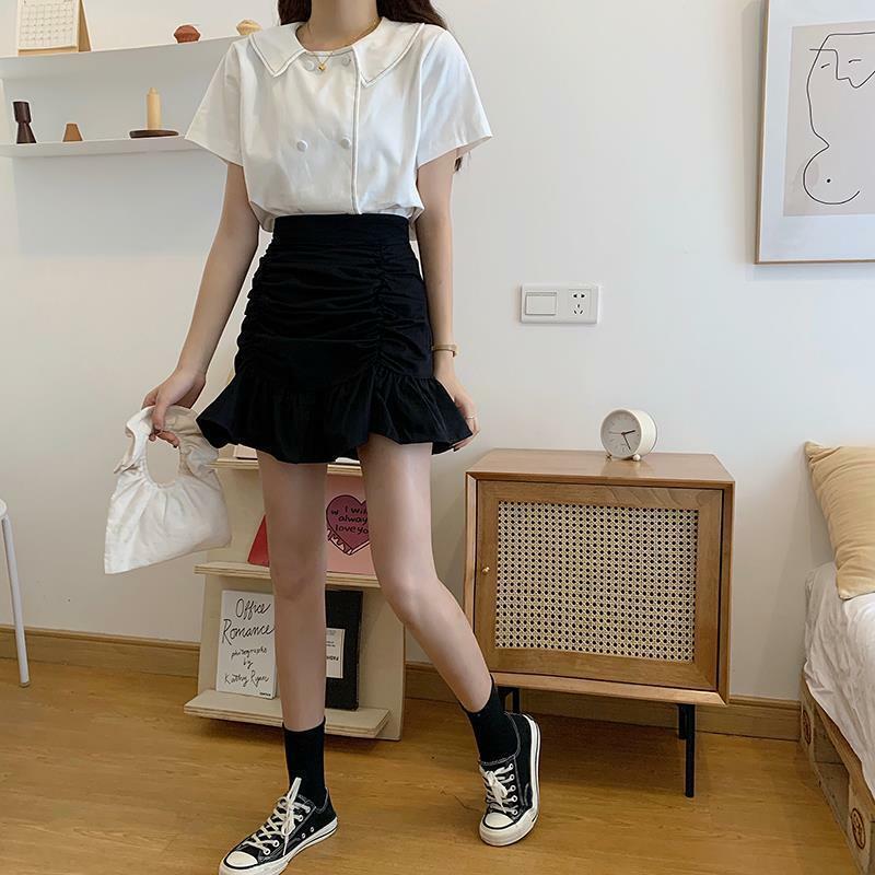 Deeptown elegante minigonna da donna con volant bianco dolce Sexy gonne corte a pieghe stile coreano Casual a-line Solid Cute Basic Skirt