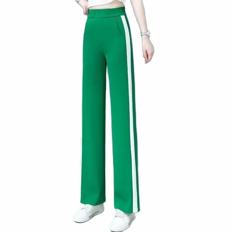 Extra-Large Size 150KG Summer Wide-leg Pants Women With High Waist Drooping Feeling Thin Side Striped Loose Casual Sweatpants