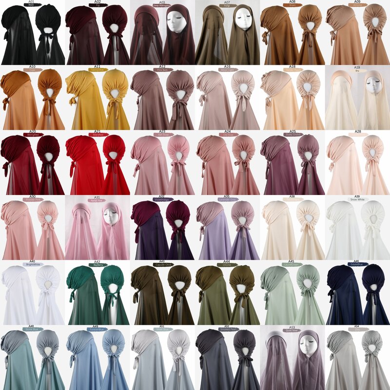 Effen Chiffon Sjaal Met Jersey Onderdoek Cap Islam Binnenste Sjaal Hoofdband Stretch Hijab Cover Hoofddoek Turbante