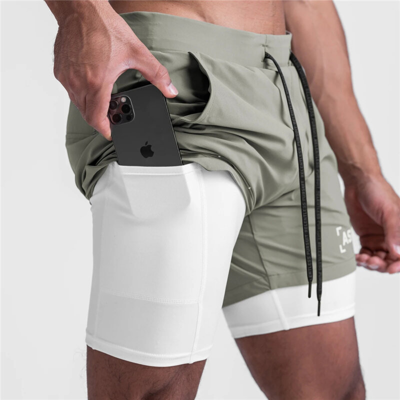 2-em-1 camuflagem verão correndo shorts mensports jogging treinamento de fitness secagem rápida dos homens ginásio shorts masculinos calças curtas