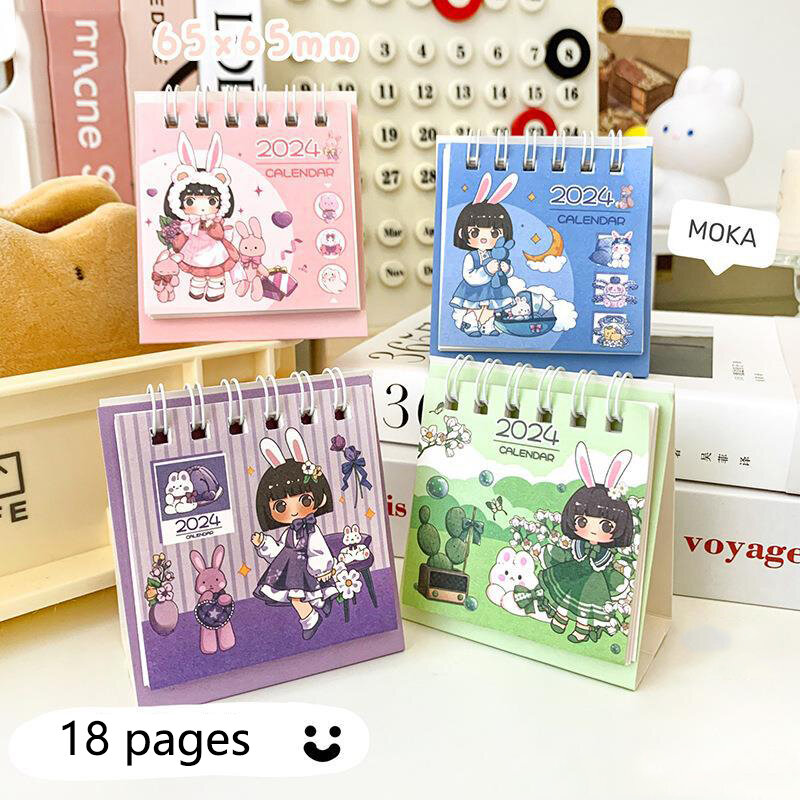 Mini Calendario de dibujos animados para niñas, planificador de mesa portátil, decoraciones de escritorio, suministros escolares de oficina, 2024