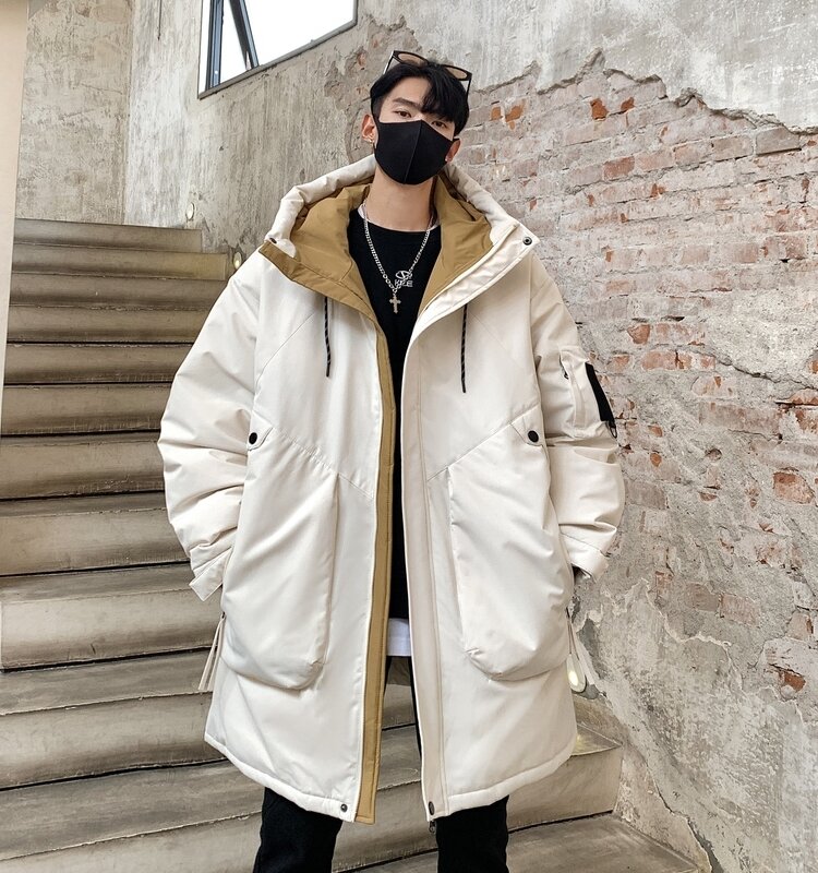 Fashion Mid-Length Down Jacket Men's Winter 2023 New Trendy Male Youth Popularity Thick White Duck Down Long Sleeve Trench Coats