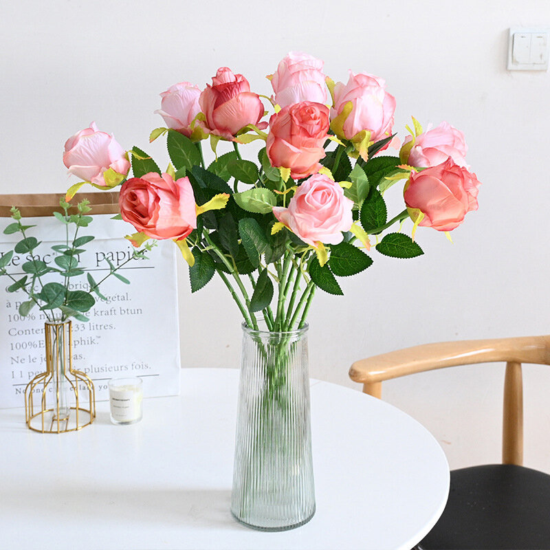 Artificial Flowers Rose Simulated Rose Handmade For Home Wedding Decoration Flower Silk Flower Living Room Christmas Vase Decor