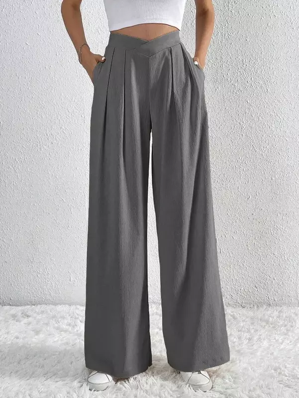 2024 Autumn/Winter New Women's Commuter Fashion Casual Loose Korean Style Folded Wide Leg Pants Loose Pants Work Trousers YSQ13