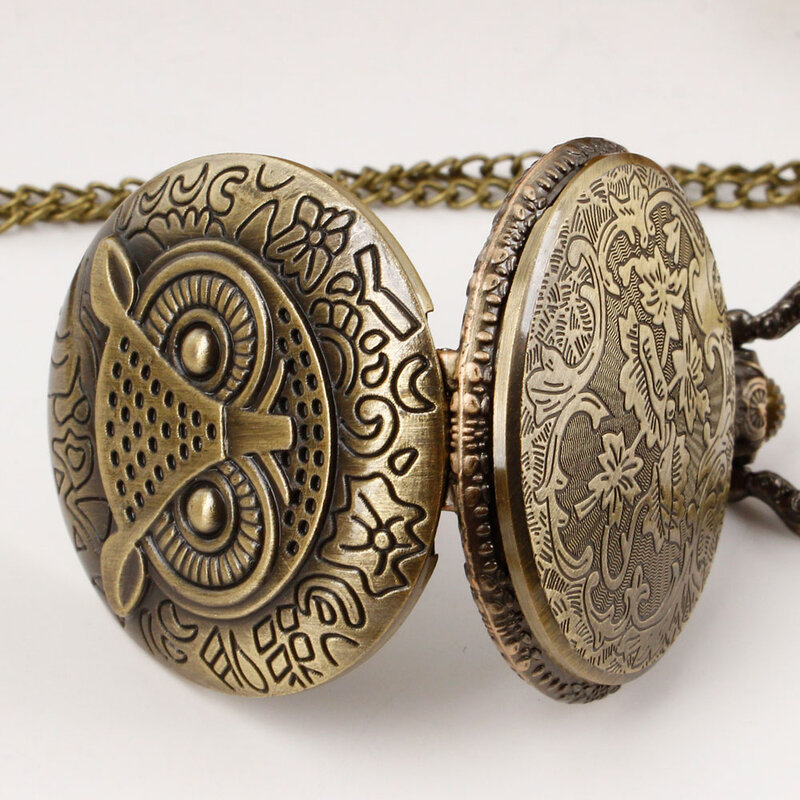 Śliczny wzór sowa zegarek kieszonkowy dla kobiet i mężczyzn Vintage Punk kwarcowy naszyjnik na łańcuszku Fob zegarki карманные часы