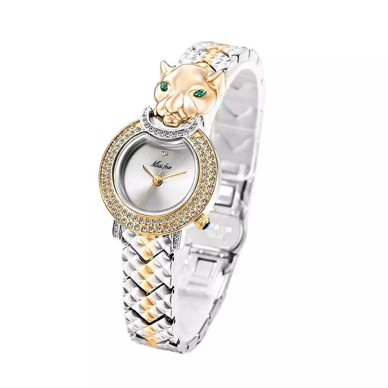 Luxo leopardo 18k banhado a ouro relógio para mulher elegante relógio de quartzo das mulheres bling iced out diamante senhoras relógio relogio feminino