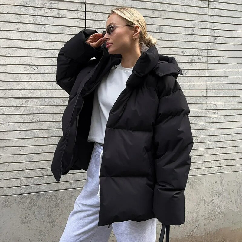 Модная утепленная хлопковая куртка с капюшоном для женщин 2023 зимнее шикарное пальто с длинным рукавом женская теплая уличная свободная парка верхняя одежда
