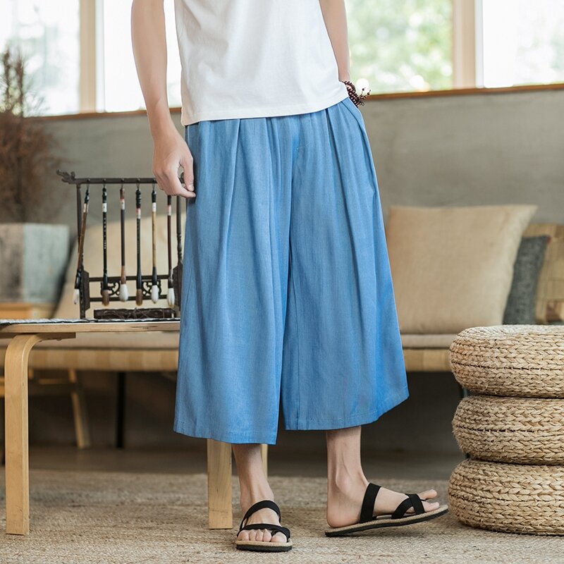 Summer Men Straight Harem Pants Vintage Casual Jogging Calf-Length Pants Male Harajuku Pants High Quality Trousers Streetwear