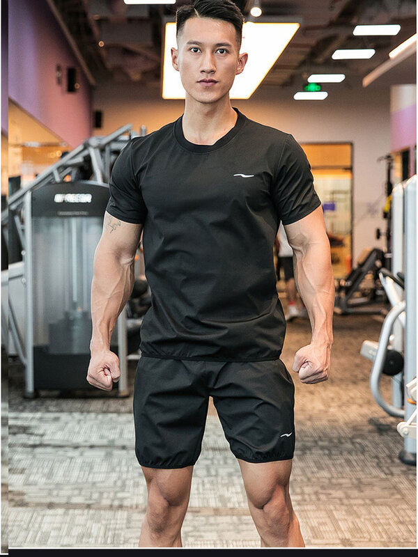 Men Sauna Shirt Short Sleeve Sweat Suit Slimming Vest Workout Tank Top Waist Trainer Shaper Gym Exercise Jacket