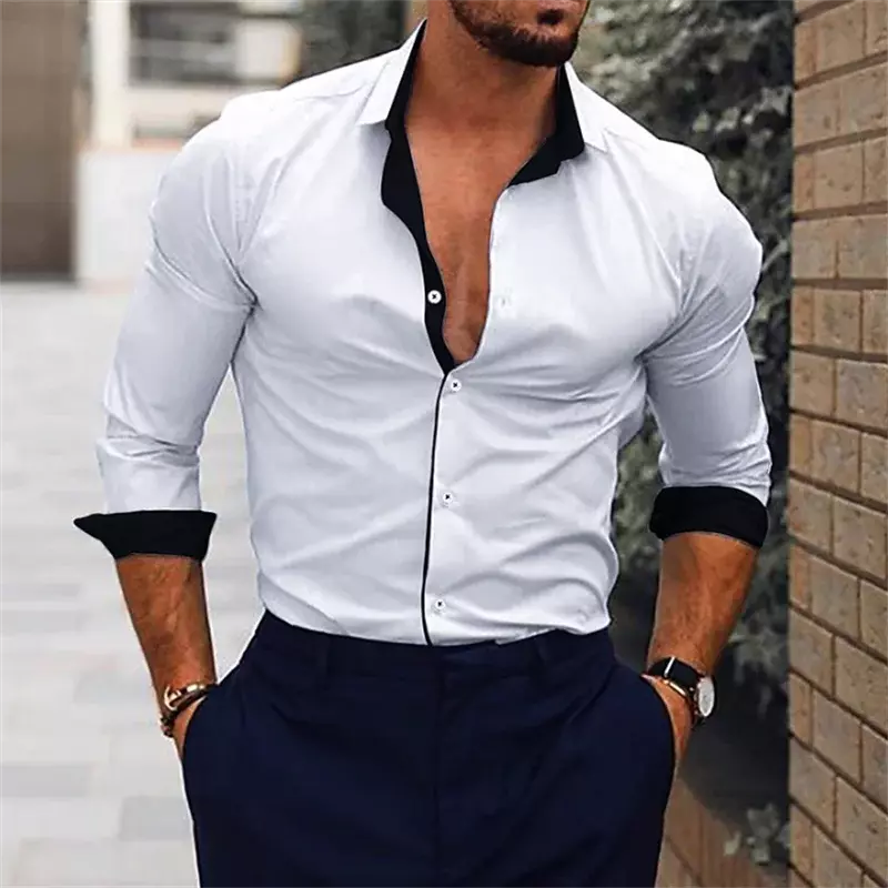 Мужская рубашка с отложным воротником, однотонная, мягкая и удобная