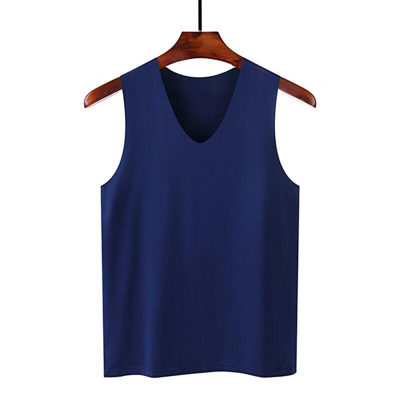 Male Summer Ice Silk T-Shirts Sleeveless V-Neck Vest Tank Top Breathable Cool Sports Undershirt Casual Gyms Running Vest M-5XL
