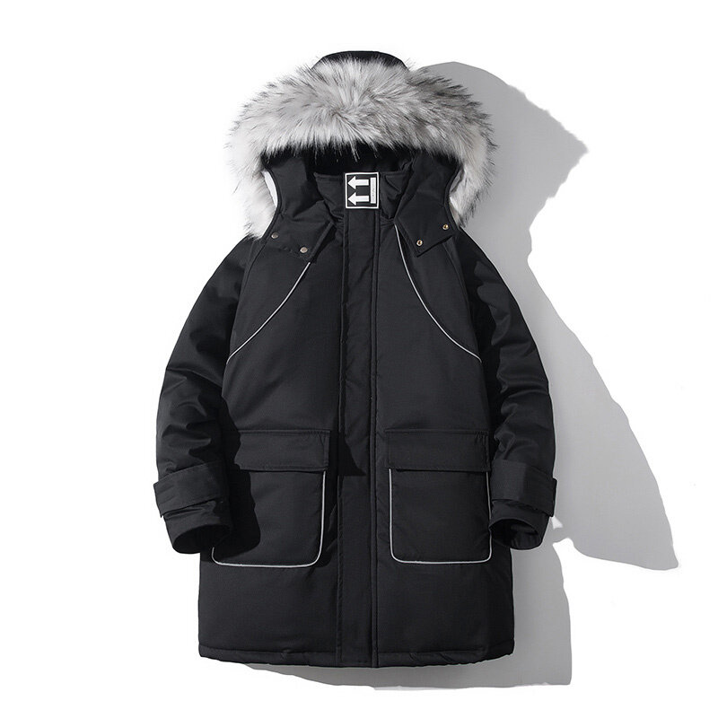 Mantel Parka Musim Dingin Pria Pertengahan Panjang Longgar Ukuran Besar 5XL Jaket Bertudung Tebal Hangat dan Tahan Angin Katun Warna Solid