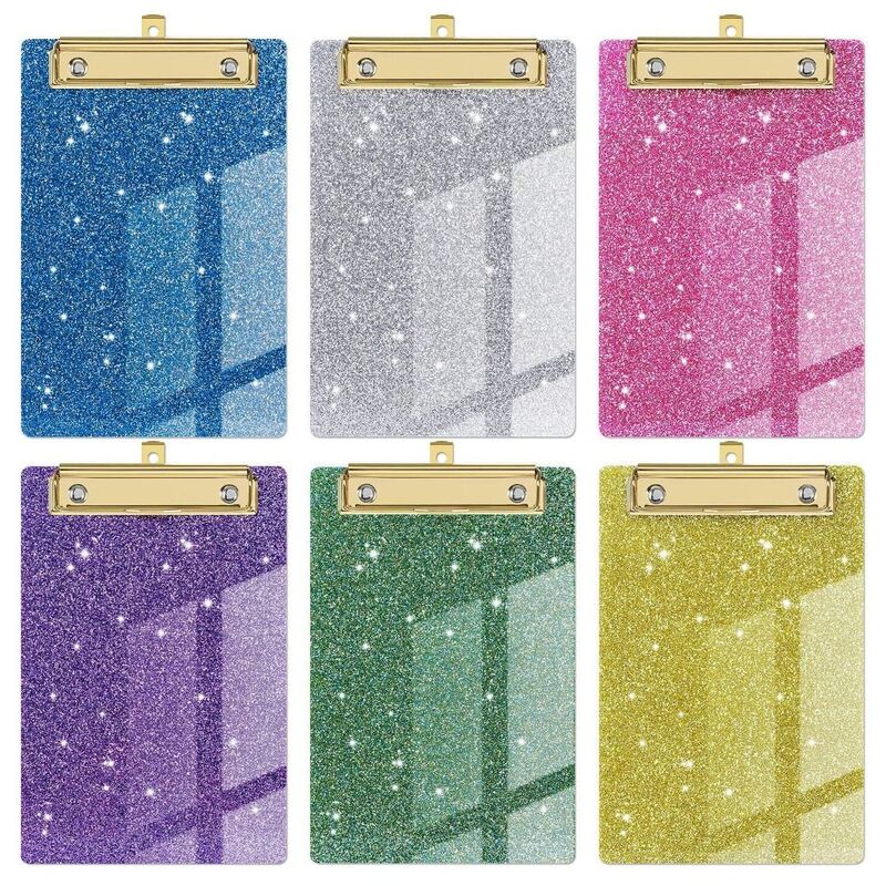 1Pc Colorful Glitter Writing Clipboard with Low Profile Gold Clip Acrylic File Folder Paper Organizer School Office Supplies