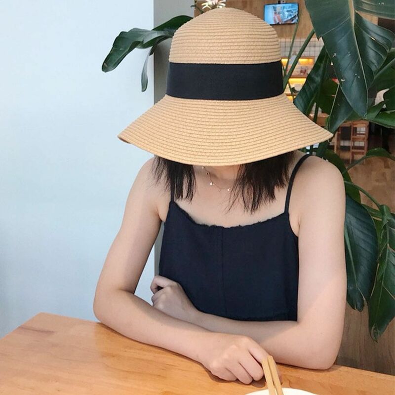 Protezione UV cappello da pescatore di paglia vacanza berretto da spiaggia traspirante a tesa larga primavera estate berretto genitore-figlio bambini ragazze