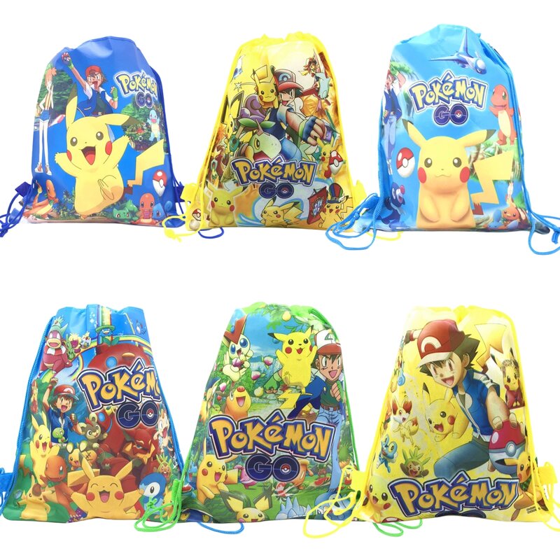 Pokemon ของขวัญกระเป๋าไม่ทอวันเกิดตกแต่งของขวัญช้อปปิ้งกระเป๋ากระเป๋าเป้สะพายหลัง Kawaii Pikachu เด็ก Boy Party Supplies