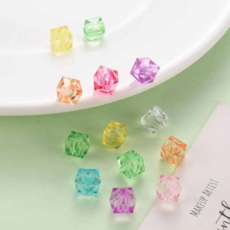 500g 10mm Transparent Acrylic Beads Mixed Color Faceted Cube Loose Spacer Beads for Jewelry Making DIY Handmade Bag Wholesale