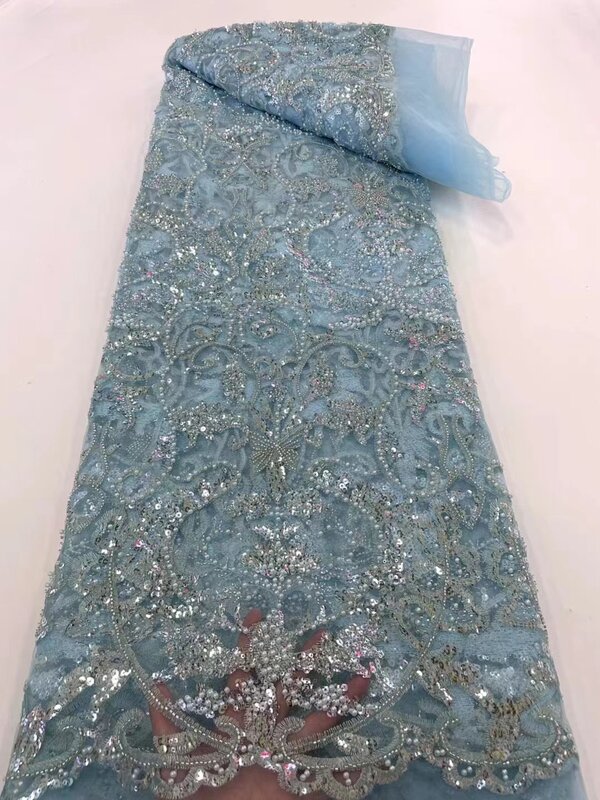 Высококачественная искусственная ткань с бусинами-трубками и блестками, вышивка, французское Сетчатое кружево для вечерние ринки, свадьбы, 5 ярдов