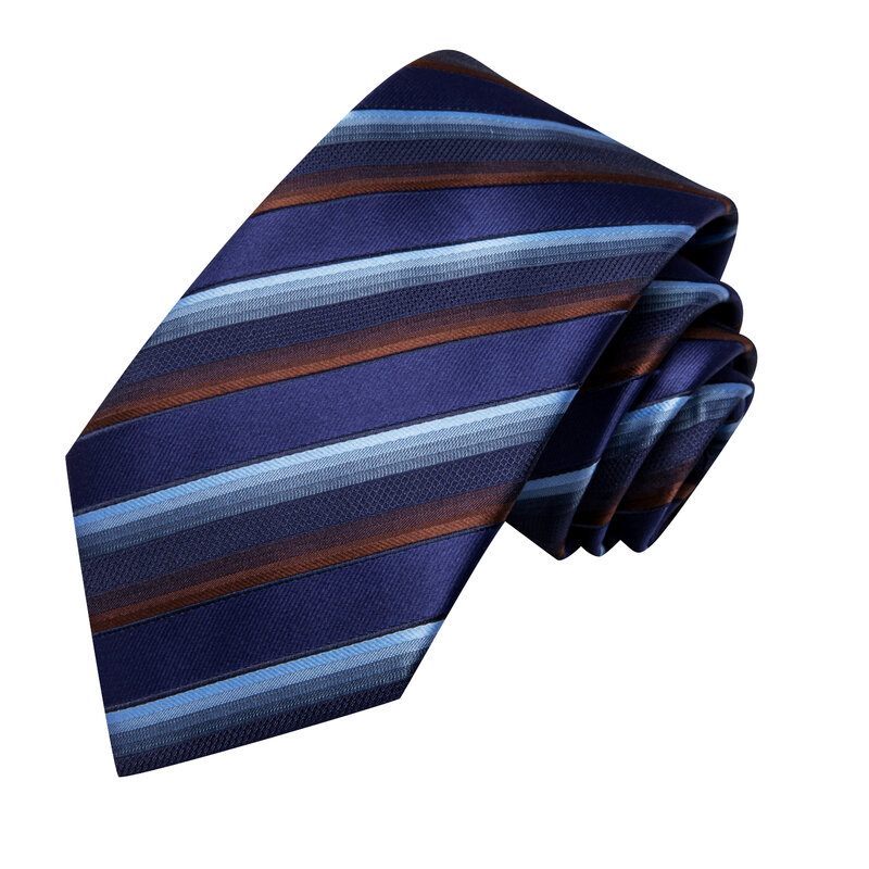 Hi-Tie Designer Gestreepte Marineblauwe Elegante Stropdas Voor Heren Modemerk Huwelijksfeest Stropdas Handy Cufflink Groothandel