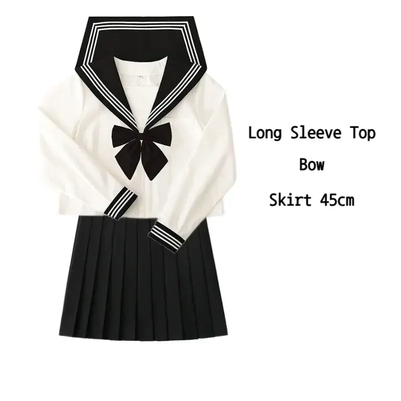 JK dasar kerah hitam garis putih seragam sekolah gadis pelaut pakaian rok berlipat gaya Jepang pakaian Anime COS kostum wanita