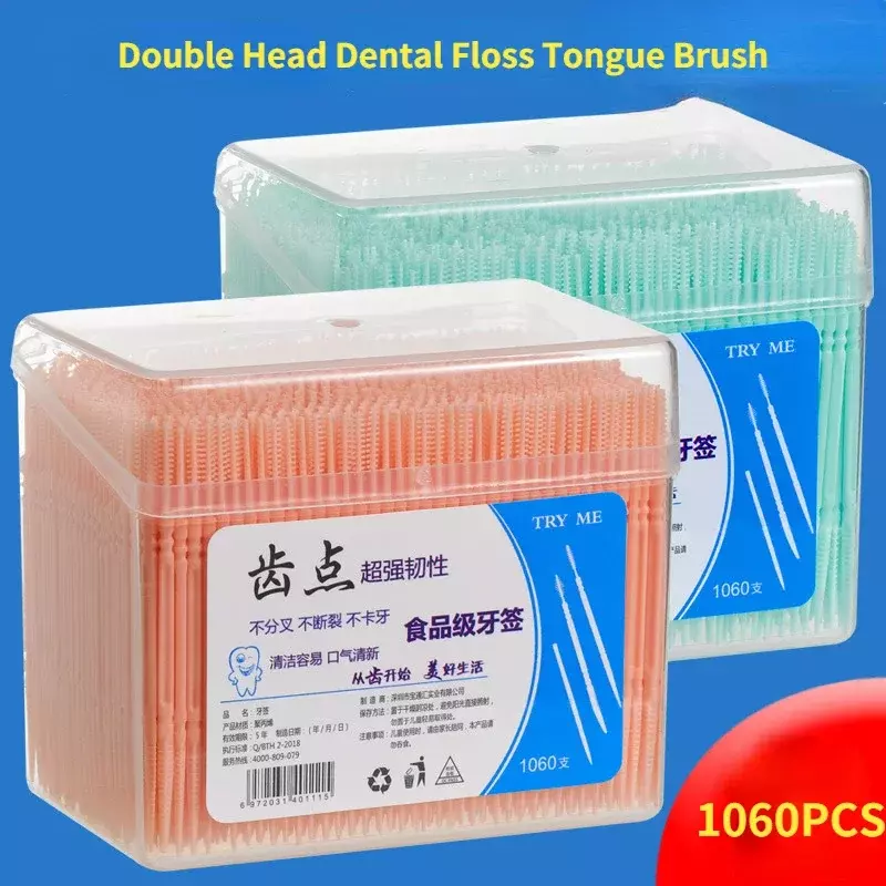 1060 pcs/box dupla cabeça fio dental interdental escova de dentes palito vara dental cuidados orais palitos floss picareta