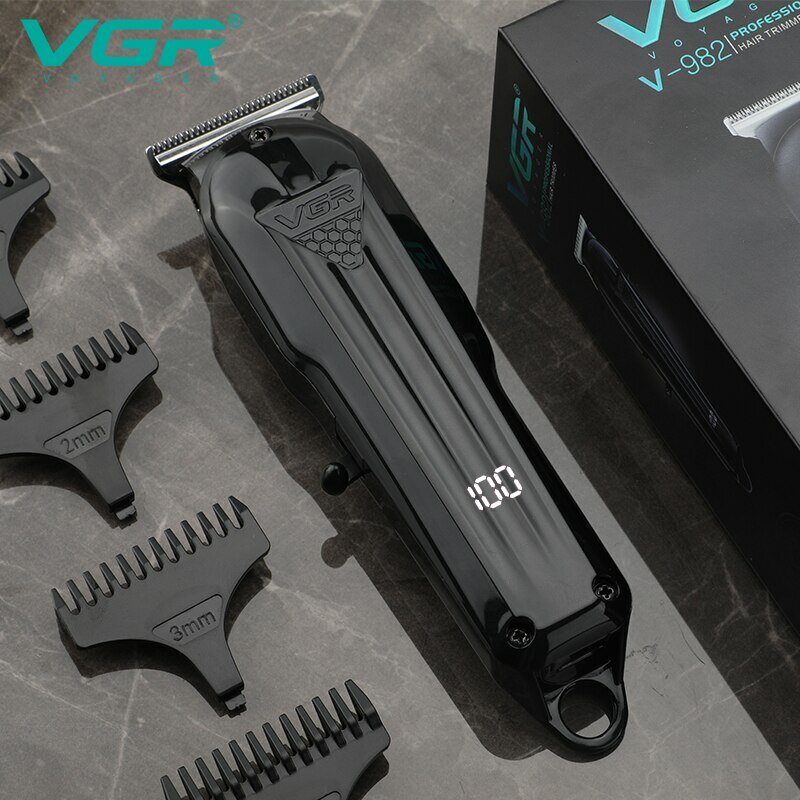 VGR 남성용 전문 헤어 클리퍼, 전기 T-블레이드 헤어 커팅 머신, 0mm LED 디스플레이, 이발 트리머, V-982