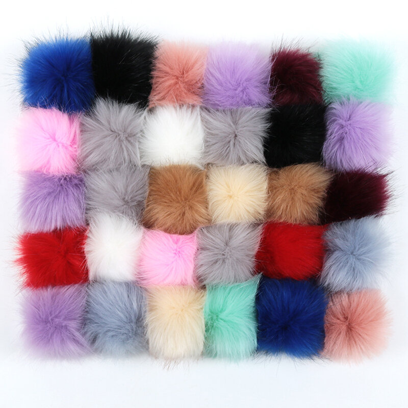 12PCS 8cm Plush Hairball with Elastic Band Faux Fox Fur Pompom For Hat Shoes Clothing DIY Knitted Cap Fur Ball Accessories