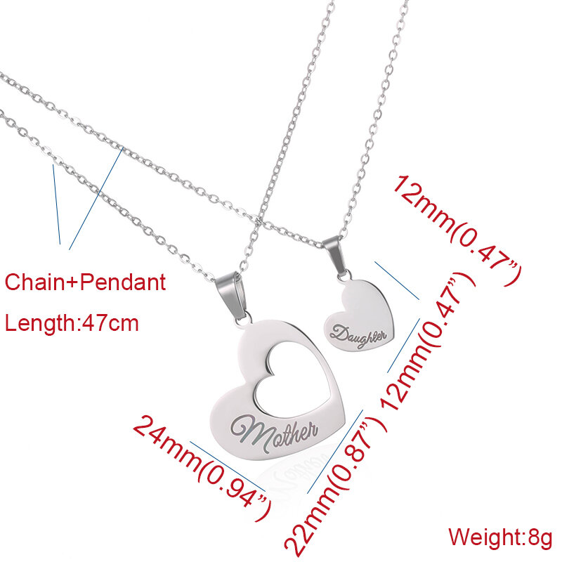 Mother Daughter Heart Pendants Necklaces Stainless Steel 1 Big 1 Small Love Set Necklace Jewelry Mother Daughter Gifts Wholesale